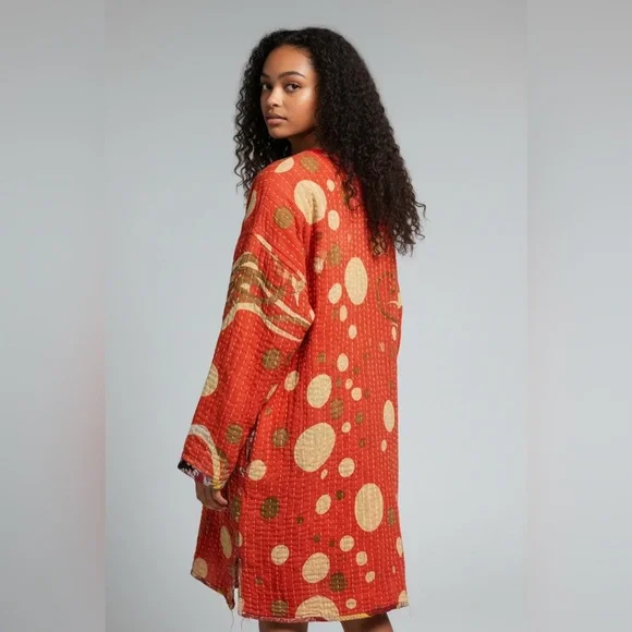 9 🌸 Kantha Serena w open slit in front with pockets, handmade reversible OS - Picture 4 of 4